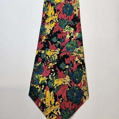 Corbata Moda Mario Vintage Floral Abstracta Italia Ft Lauderdale Rojo Azul Amarillo Negro Foto 1 de 4