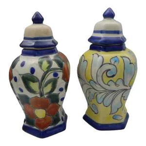 2er Set Mexikanische Talavera Keramik Dekogläser Handbemalt Keramik # 07 - Bild 1 von 4