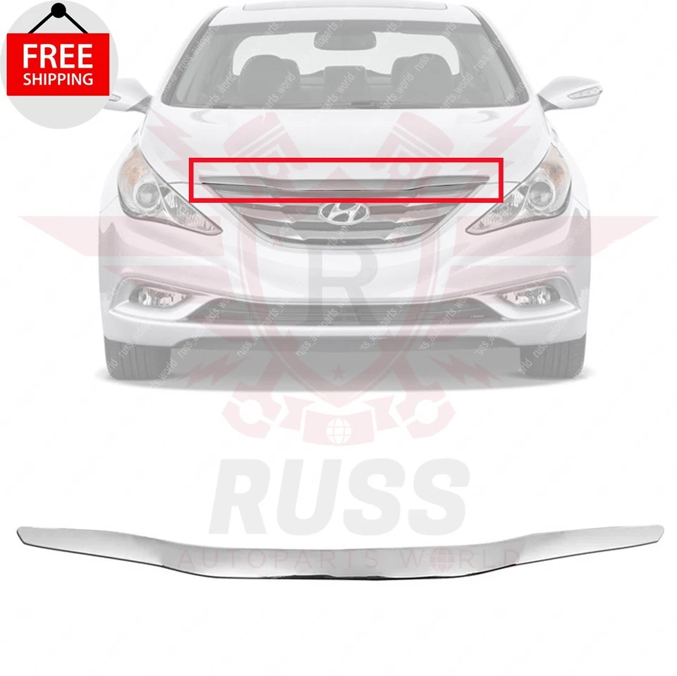 New Front Upper Grille Hood Molding Trim Chrome Fits 2011-2013 Hyundai Sonata Foto 1 de 4