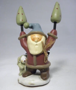 RUSS Paz en el Prado BONNIE LYNN Papá Noel Perro Cachorro Arte Popular Árboles de Navidad Firmado - Imagen 1 de 7