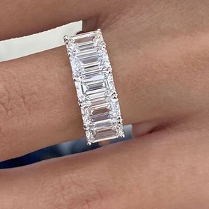 Emerald Cut Lab Grown Diamond/CVD Eternity Ring 14K White Gold 5 Stone 3.30Ct - Picture 1 of 14