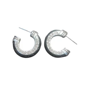 Brighton Women’s Pierced Earrings Silver Plated with Black Braided Leather 1” - Picture 1 of 3