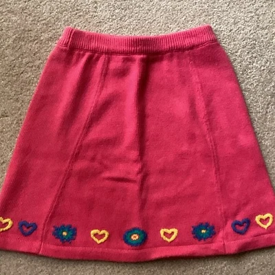 GYMBOREE NIÑAS XXL FALDA DE PUNTO, ROSA CON FLORES/CORAZONES EN EL DOBLADILLO, CINTURA ELÁSTICA Foto 1 de 3