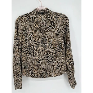 Kasper Animal Print Brown Blouse Long Sleeve Button Down Career Top Size 8P - Picture 1 of 9