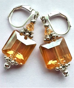 TOPAZ YELLOW Chunky CRYSTAL drops earring SP LEVERBACK handcrafted XX - Picture 1 of 4