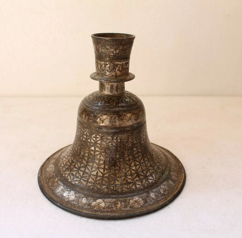 Antigua olla base cachimba de hierro Bidri con incrustación de plata fina coleccionable NH4254 Foto 1 de 4