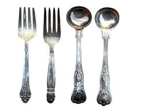4 Pieces Silver Plated Forks and Spoons for Children 4.25-4.5 inches long - Picture 1 of 14