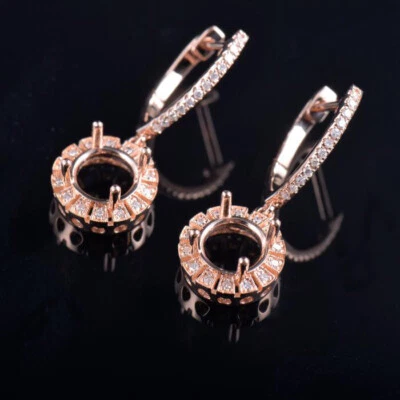Brincos femininos redondos de diamante natural 7 mm pendurados semi montagem ouro rosa 14K - Imagem 1 de 4