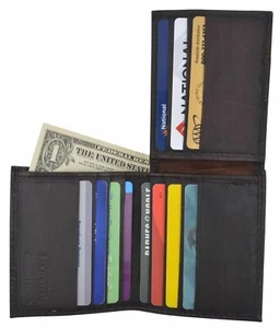 Genuine Lambskin Soft Leather Bifold Credit Card Holder L Shape Wallet Mens - Picture 1 of 10
