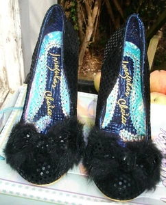 Irregular Choice MaMa's Boy Black spotty heels furry bow size 3 new - Imagen 1 de 10