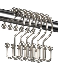 12x Shower Curtain Hooks Double Rings Bathroom Nickel Metal Steel Rust Resistant - Picture 1 of 7