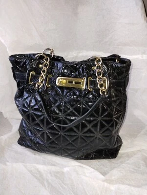 Paradox Patent Leather Black Quilted Bucket Tote Handbag Y2K - Image 1 of 4