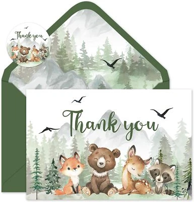 24 Pack Woodland Thank You Cards Watercolor Forest Animal Mountain Greeting - Image 1 of 4