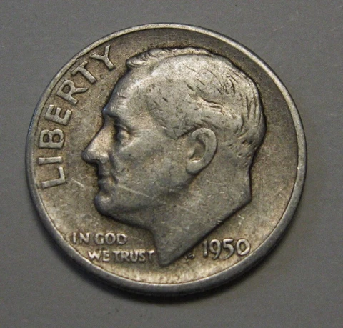 1950 Silver Roosevelt Dime in Average Circulated Condition Priced Right Cover