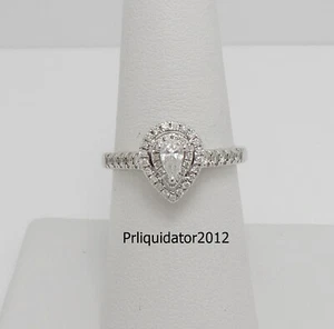 1/2CT Diamond Pear Halo Solitaire Engagement Wedding Bridal Ring 14K White Gold - Picture 1 of 12