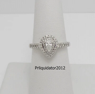 1/2CT Natural Diamond Pear Halo Engagement Wedding Bridal Ring 14K White Gold - Image 1 of 4