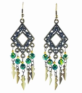 USA Charming Earring Chunky Fancy Lightweight Dangle Drop Vintage new Green - Picture 1 of 3