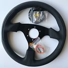 330mm Leather Black Stitch Flat Steering Wheel For OMP hub SPCMOMO Drift  Racing