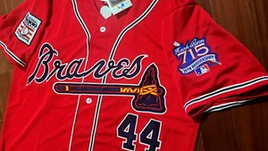 Brand New! Atlanta Braves #44 Hank Aaron Cooperstown 2patch sewn Jersey Red Mens - Picture 1 of 7