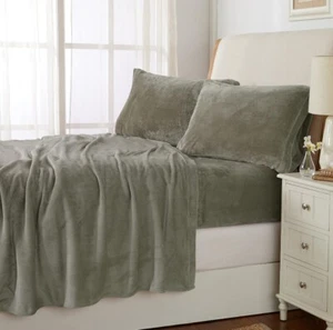 NEW Twin Size Fog Taupe Ny Loft Tribeca Collection Velvet Like Plush Sheet Set - Picture 1 of 8