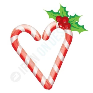 CHRISTMAS CANDY CANE HEART LOVE WITH HOLLY - IRON ON TSHIRT TRANSFERS - A6 A5 A4 - Picture 1 of 5