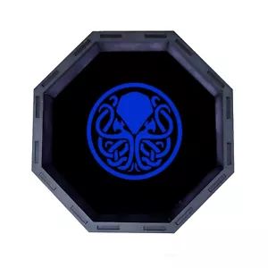 Vassoio dadi in legno ottagono blu Cthulhu, vassoio rotante per giochi da tavolo D&D - Foto 1 di 2