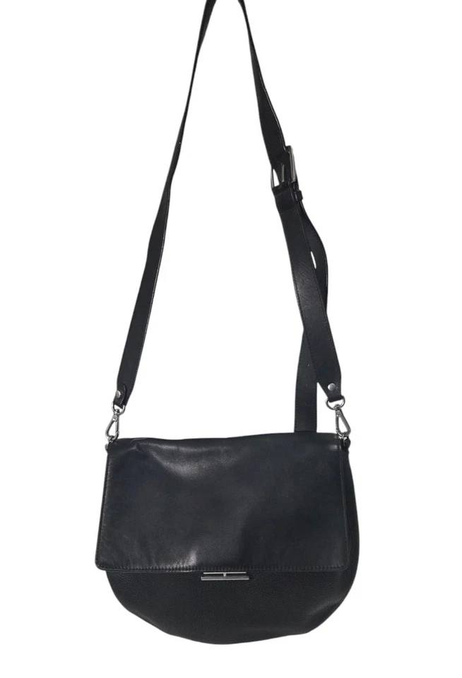 Bandolera Treasure & Bond Bolso de Hombro de Cuero Negro Cartera Solapa Frontal Bloqueo a Presión Foto 1 de 4