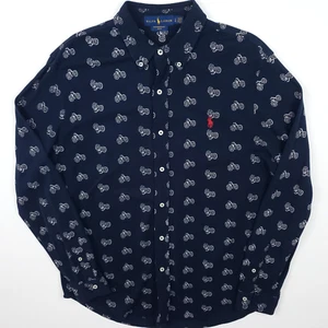 Ralph Lauren Featherweight Mesh Shirt Large Men Bicycle Print Bike Blue Pristine - Picture 1 of 15