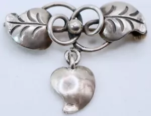 Vintage Art Deco Sterlingsilber Blätter mit abstraktem Hänger Herz 1,25" x 1" Pin - Bild 1 von 7