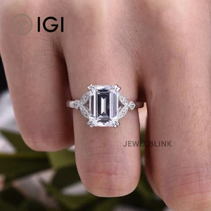 2.5 Carat Emerald Cut CVD Lab Grown Diamond 14K White Gold Engagement Ring Gift - Picture 1 of 19