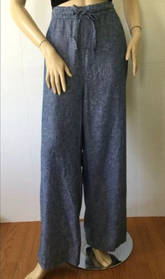 NUEVO VIEJO AZUL MARINO (Talla 2X) Mezcla de Lino Denim Apariencia Dibujar Pantalones de Cuerda Ajustables Foto 1 de 4