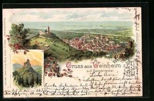 Lithographie Weinheim, Ortsansicht mit Burg 1900 - Picture 1 of 2