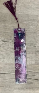 Bookmark laminated Original Gelli Print With Ink Flowers 4.5cm X 20.5cm + Tassel - Foto 1 di 3
