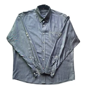 Visconti Uomo L Gray Button-Up Shirt 2-Ply Cotton Crest Buttons Contrast Cuff - Picture 1 of 18