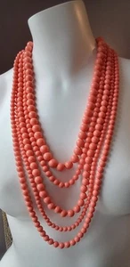 Ny&Co 5 Strand Acrylic Coral Tone Statement Necklace - Picture 1 of 8