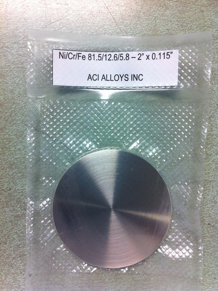 Inconel 600 Sputter target: Ni/Cr/Fe 99.95% pure 2.00" dia x 3mm thick - Image 1 of 1