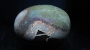 Fluorescent Mineral Septarian blue & greenish-white polished rock nodule R91 - Picture 1 of 12