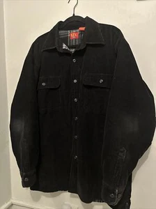 Vintage EZ’s Haggar Black Corduroy Lined Work Jacket Button Plaid L - Picture 1 of 6