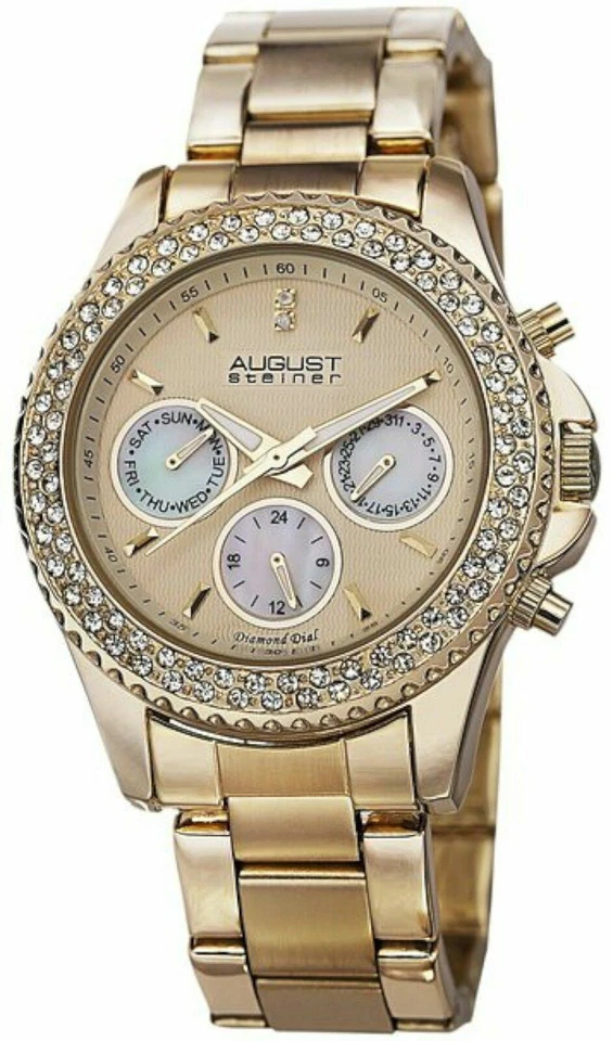 NEW August Steiner AS8100YG Women's Diamond Dial Stainless Steel Gold Watch - Image 1 of 1