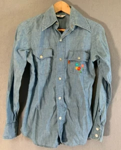 Vtg 70s Levi's Orange Tab Chambray M Shirt Embroider Floral Rare Rainbow Pride - Picture 1 of 17
