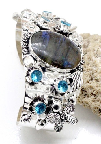 VALENTINO Bracciale Bracciale Bracciale Gioielli Argento Sterling 925 Labradorite & Topazio S ADJ"