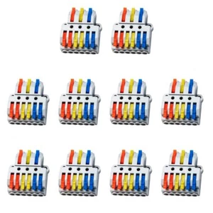 10pz Connettore Filo 3 Conduttori 3 in 6 Out Compatto per Circuito In Linea 24-12 AWG - Foto 1 di 10