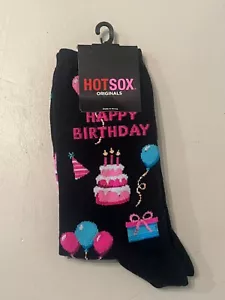 NWT SIZE 9-11 (SOCK SIZE) WOMEN'S BLACK HOT SOX CREW SOCKS ~ "HAPPY BIRTHDAY" - Picture 1 of 1