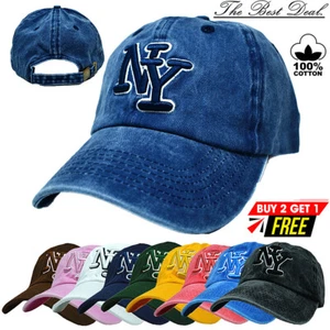 Unisex Polo Style Baseball Dad Cap Adjustable 100% Cotton NY Solid Washed Hats - Picture 1 of 15