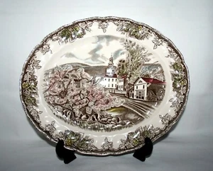 Plato verde bajo plato Johnson Brothers Friendly Village 11 1/2" Ovalado Village - Imagen 1 de 3