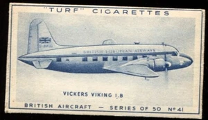 Tobacco Card, Carreras, Turf, BRITISH AIRCRAFT, 1953, Vickers Viking, #41 - Picture 1 of 2