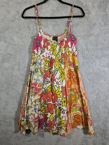 Vintage Tropical Floral Cotton Babydoll Sun Dress Size M Beachy Boho Patchwork - Picture 1 of 6