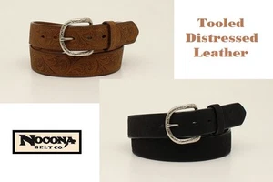 Distressed TOOLED Leather ~MAN'S WESTERN BELT~Silver Buckle Cowboy NOCONA N24117 - Picture 1 of 4