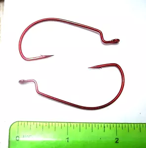 25 RED 38107 5/0 EWG HOOKS Big Mouth Bass Fishing Baits Extra Wide Gap Tube Hook - Picture 1 of 3