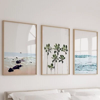 Set of 3 Matching Coastal Beach Palm Art Prints. Perfect Home Decor - Image 1 of 4